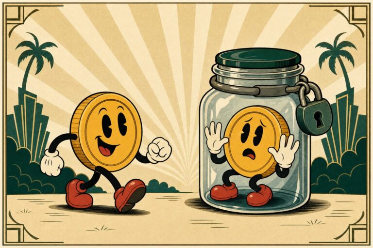 Retro cartoon illustration for the bonus money vs real cash guide